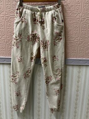 Limited Too Girls Floral Fleece Jogger Sweatpants Cream & Pink Size 10